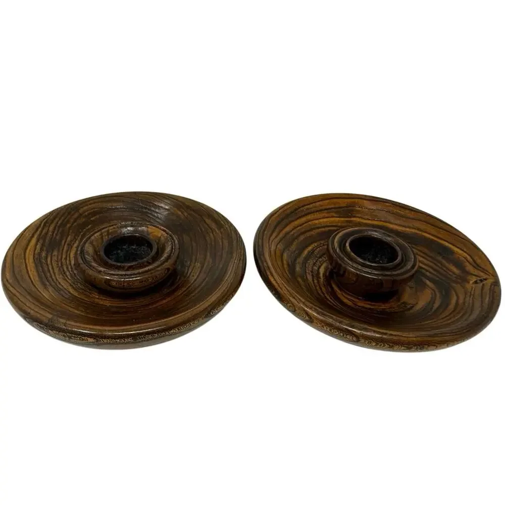 Vintage 60s Wooden Candle Holders Pair Sculptural MCM Decor